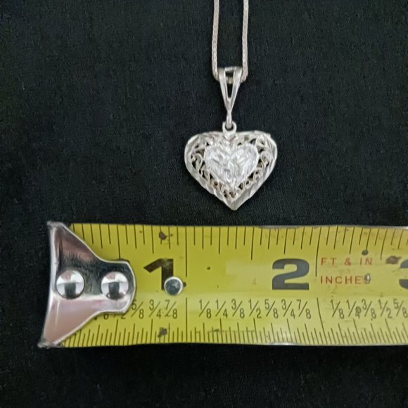 Pretty Sterling Silver 925 Filigree Heart Pendant Necklace 18" - Picture 10 of 11